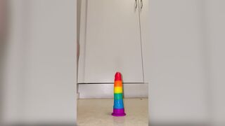 Swedish Nell Riding Thick Rainbow Dildo