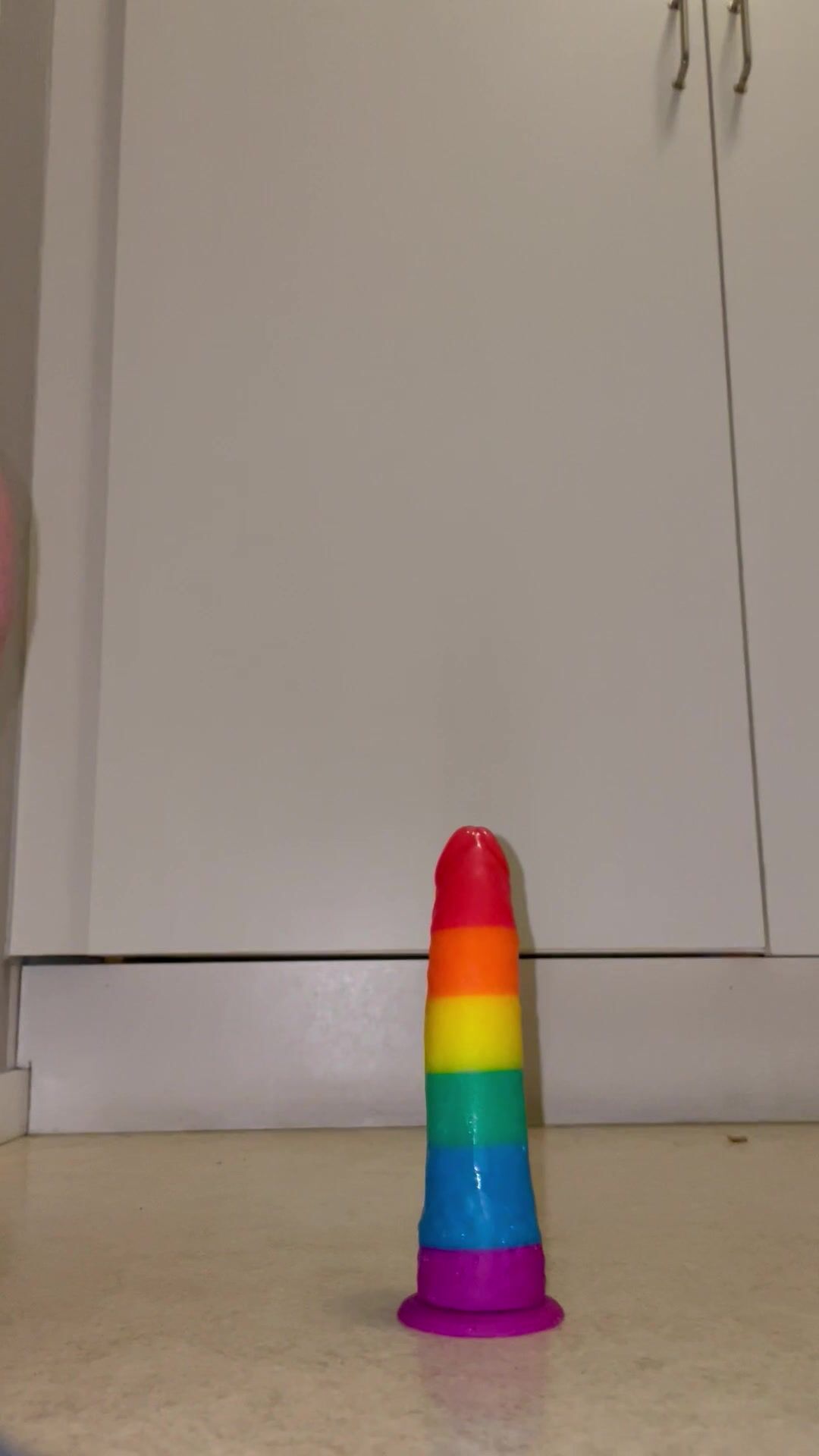 Swedish Nell Riding Thick Rainbow Dildo