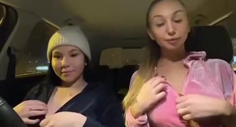 Swedish Alva and Nathalie Isberg teasing in car