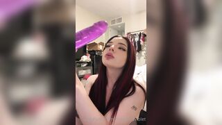 Babylaur Giving Sloppy Blowjob on Purple Dildo