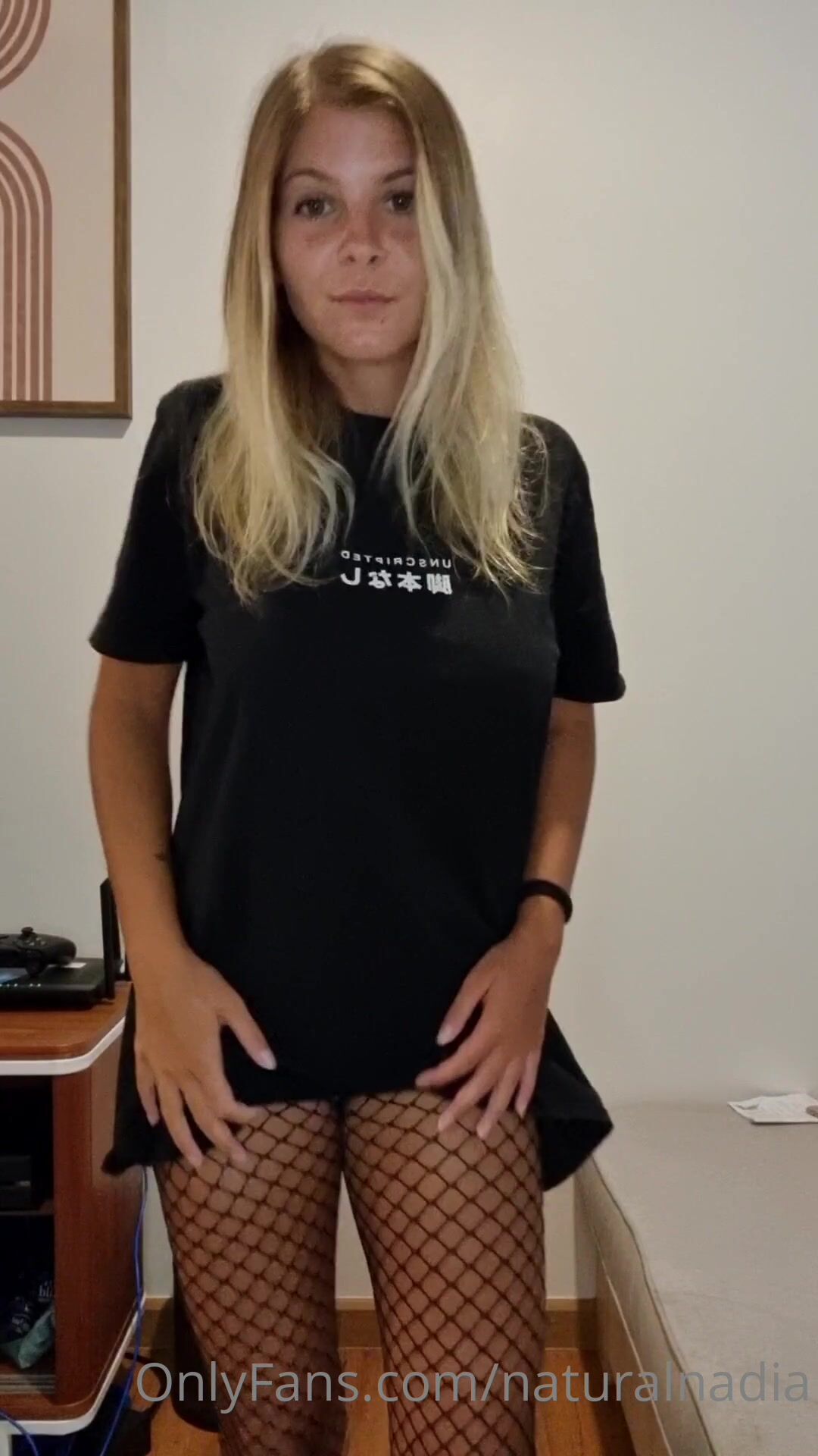 sweden naturalnadia showing off her sexy body in fishnet underwear