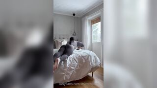 swedish girl miimmiiolsson jumps in bed showing her big ass in leggings