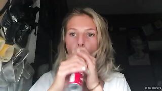 Sexy blonde stripping and fingering