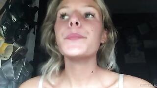 Sexy blonde stripping and fingering