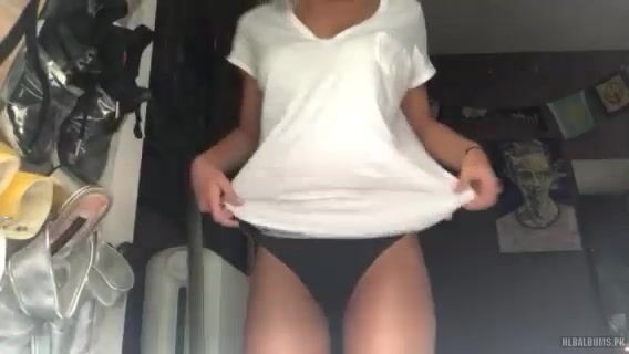 Sexy blonde stripping and fingering