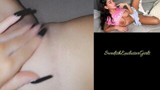 Norwegian Babe Iselin Michelsen playing with her tight pussy long black nails