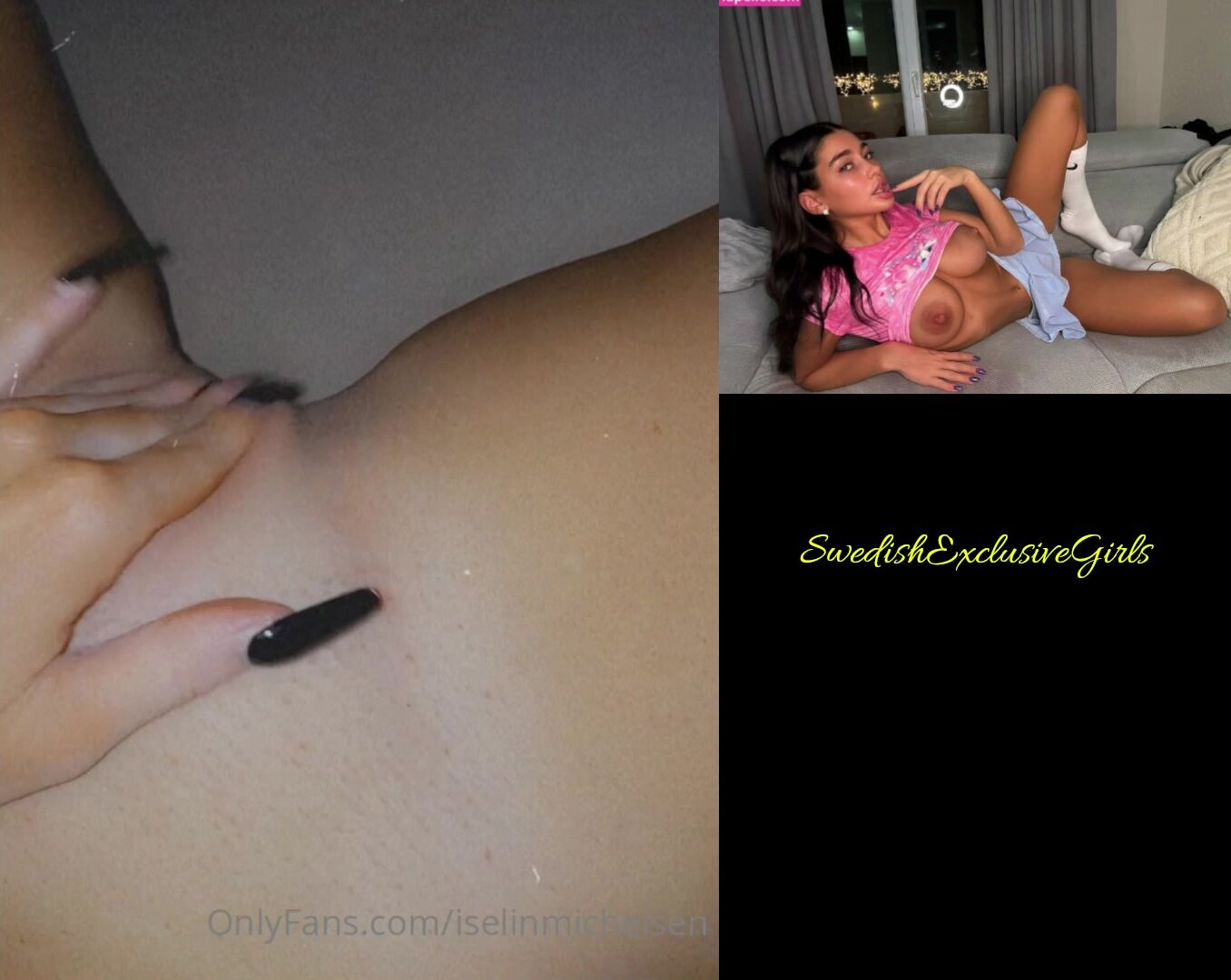 Norwegian Babe Iselin Michelsen playing with her tight pussy long black nails