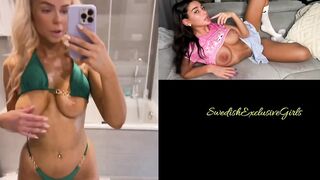 Norwegian Babe TheBelleBunny flashing her big tits in the Mirror & Boob Jiggle