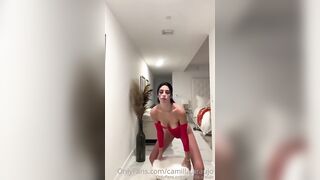 Camilla Araujo Teasing Body And Masturbating Pussy in Red Bodysuit