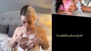Swedish Babe JasminevGG putting whipcream on her tits & eating it up