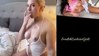 Swedish Babe JasminevGG putting whipcream on her tits & eating it up