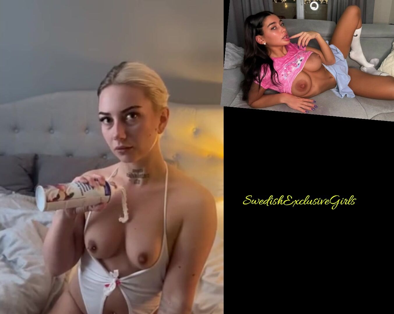 Swedish Babe JasminevGG putting whipcream on her tits & eating it up