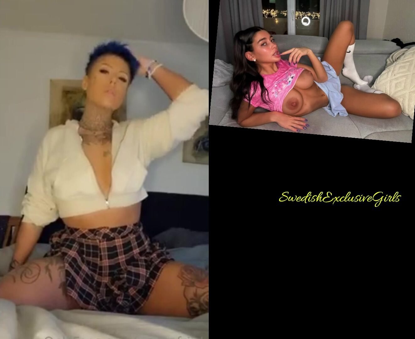 Swedish Tattooed Pierced Milf NenneFriisk Tight horny pussy dildo masturbation in bed