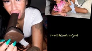 Swedish Tattooed Babe Pernilla Hakansson Blowjob on dildo
