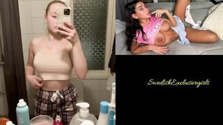 Swedish hot Babe Wallstrom showing her big tits in bathroom