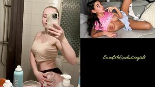 Swedish hot Babe Wallstrom showing her big tits in bathroom
