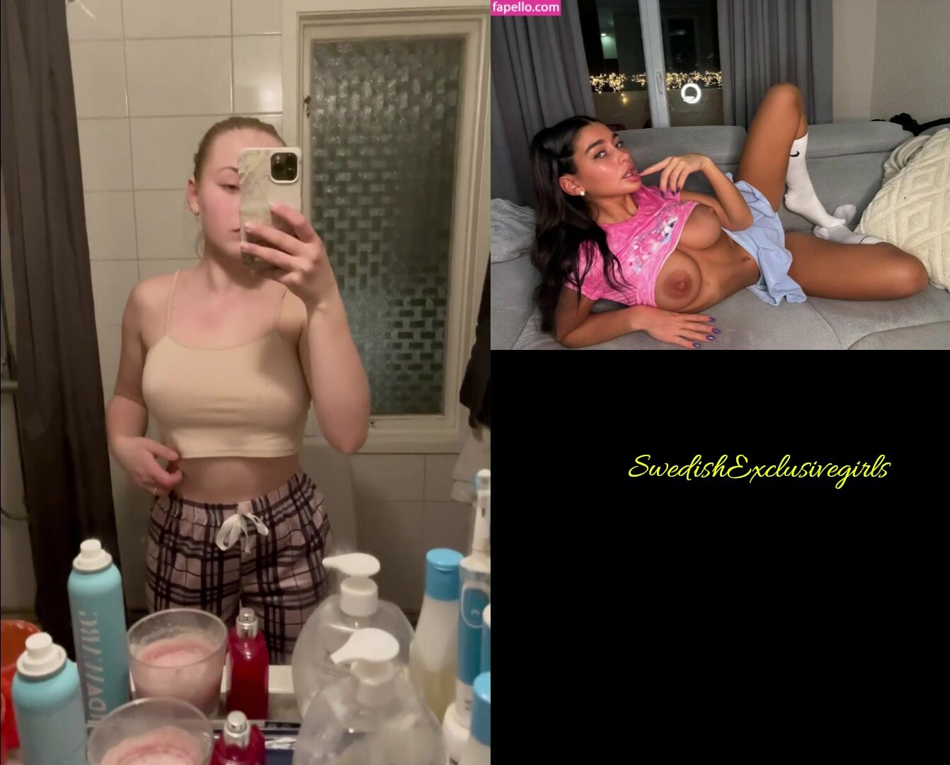 Swedish hot Babe Wallstrom showing her big tits in bathroom