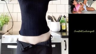 Swedish Babe Matilda flash her big tits in kitchen