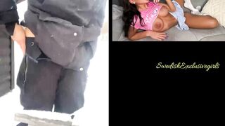 Swedish Cam Girl Stripping outside in the winter & shows her big ass & tight pussy