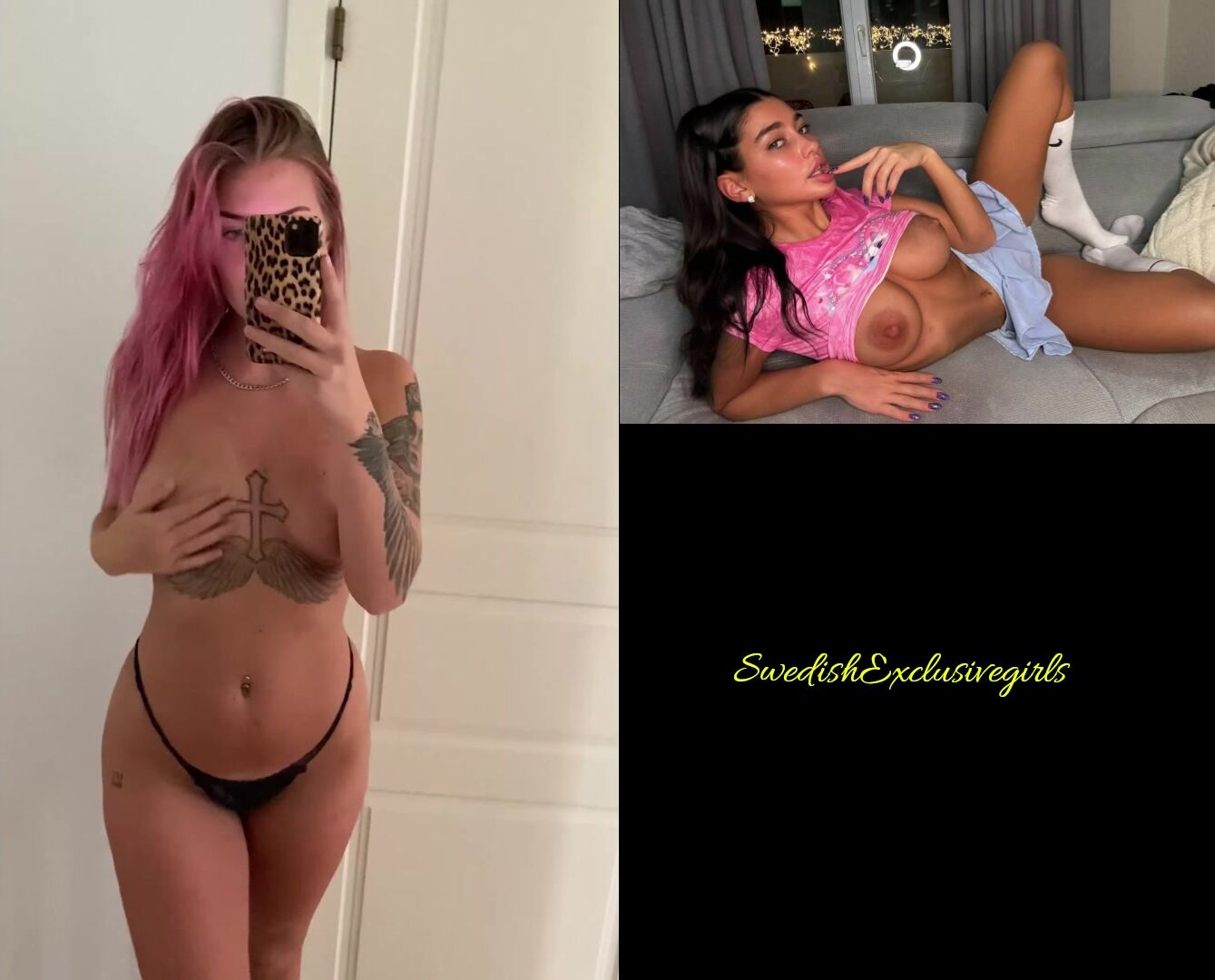 Swedish Pink Haired Tattooed Babe Ida Olofsson showing her naked boobs
