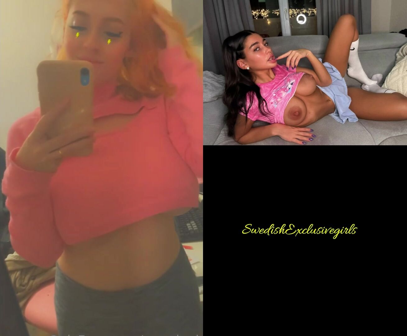 Swedish Girl Gamer Amadani flashing her big tits in mirror