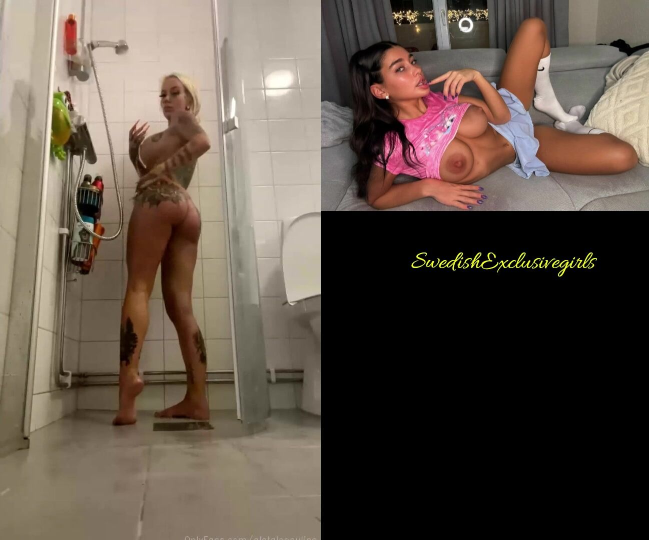 Swedish Tattooed Babe Paulina Alatalo Showers Fully Naked & playing with her pussy