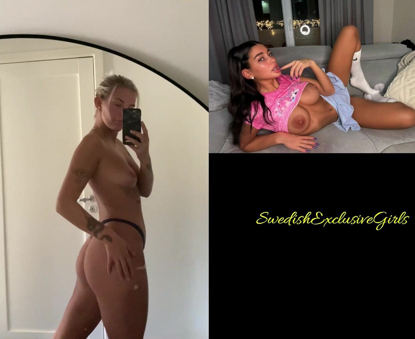 Swedish Tattooed Babe Ida Olofsson showing her naked tits in mirror