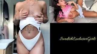 Swedish Tattooed Pierced Babe Ida Olofsson showing her naked tight body in bathroom 4