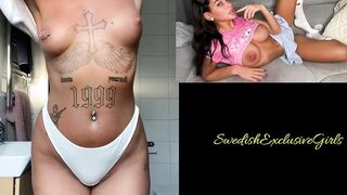 Swedish Tattooed Pierced Babe Ida Olofsson showing her naked tight body in bathroom 4