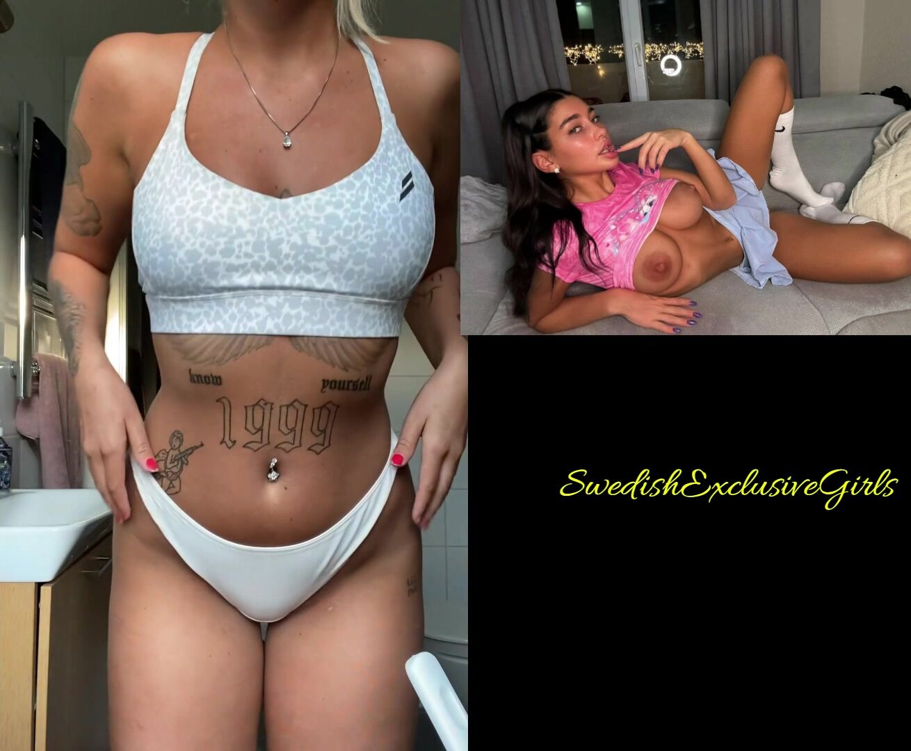 Swedish Tattooed Pierced Babe Ida Olofsson showing her naked tight body in bathroom 4