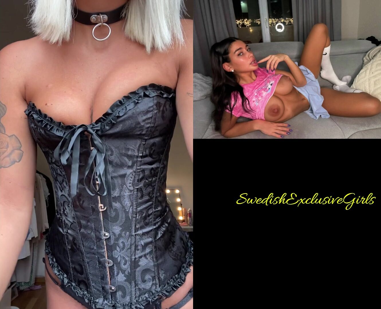 Swedish Tattooed Babe Ida Olofsson showing her sexy body + dogleash necklace