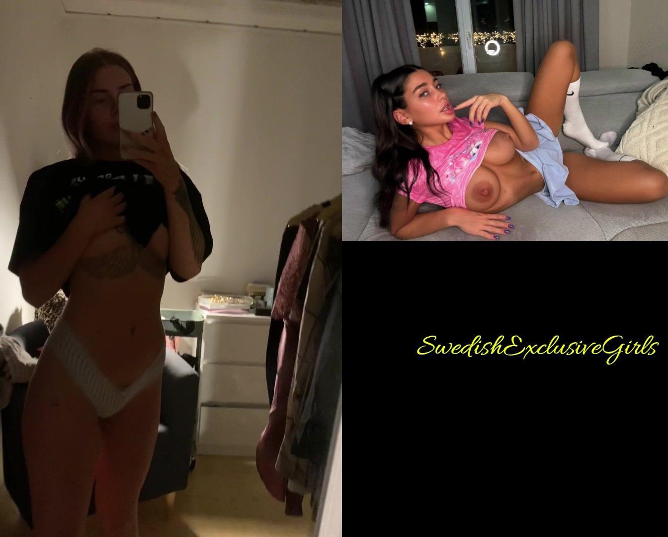 Swedish Tattoed Babe Ida Olofsson showing her big tits in mirror