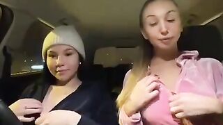 Swedish Alvanovaa and Nathalie show tits in car