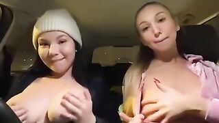 Swedish Alvanovaa and Nathalie show tits in car
