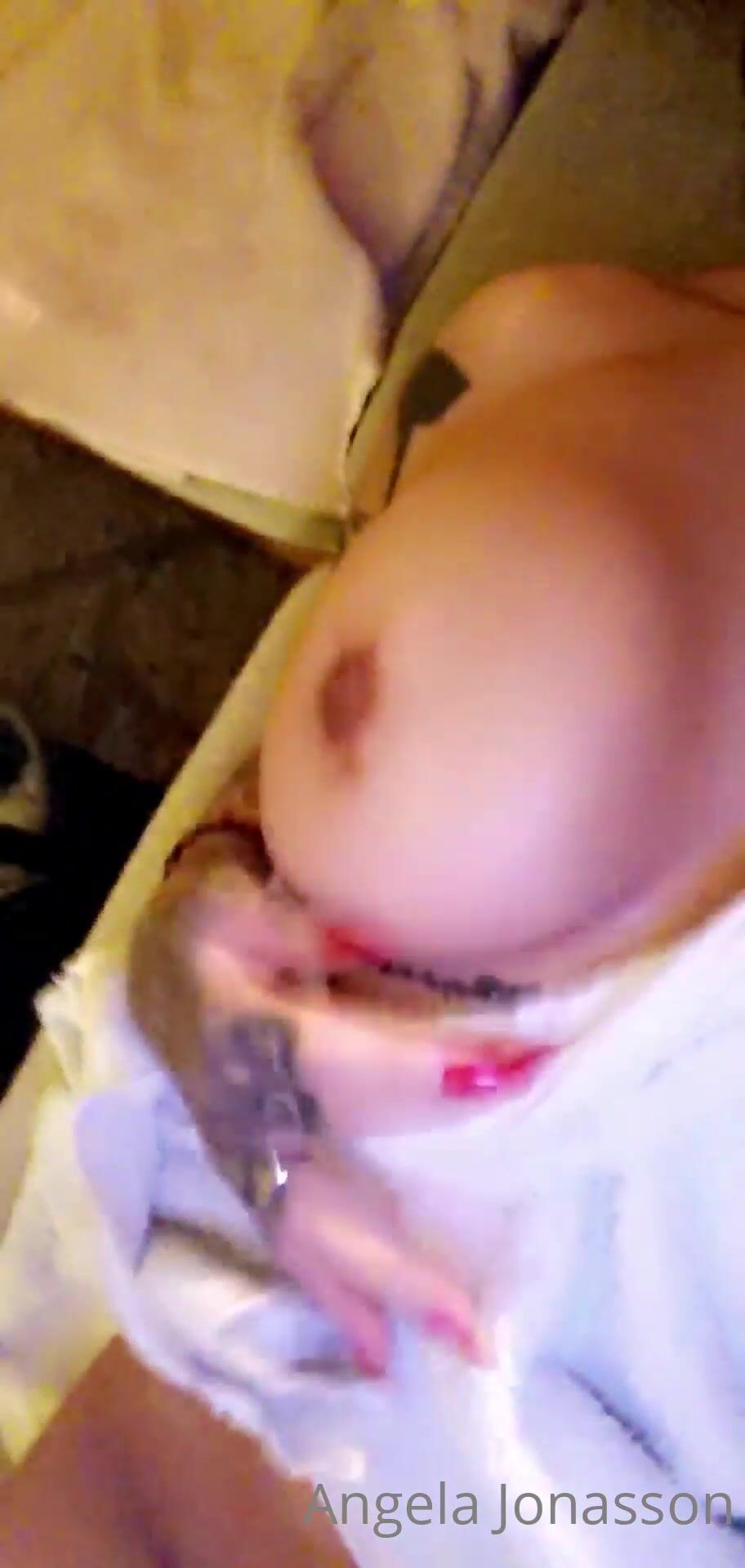 Angela Jonasson touching pussy in bed