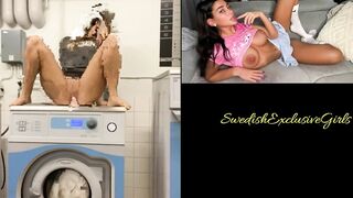 Swedish Babe Emisecrets Riding Dildo On Washing Machine