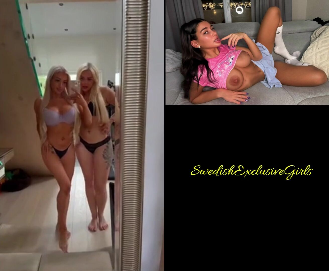 Norwegian Blonde Babes Iselin & Silje Shows Their Big Tits In Mirror