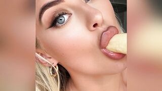 Rhiannon Blue - Busty British Blonde Strips Naked And Sucks Banana