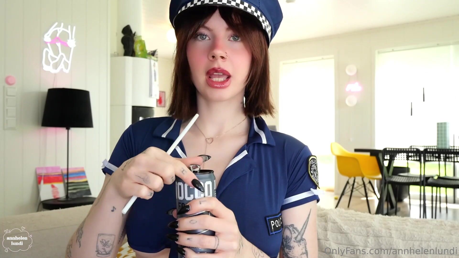 Norwegian AnnHelen Lundi Pussy Play In Police Uniform