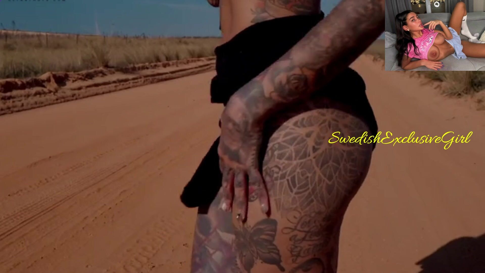 Swedish Tattooed Babe Cleo Kinnaman Sexy Naked Striptease In The Dessert