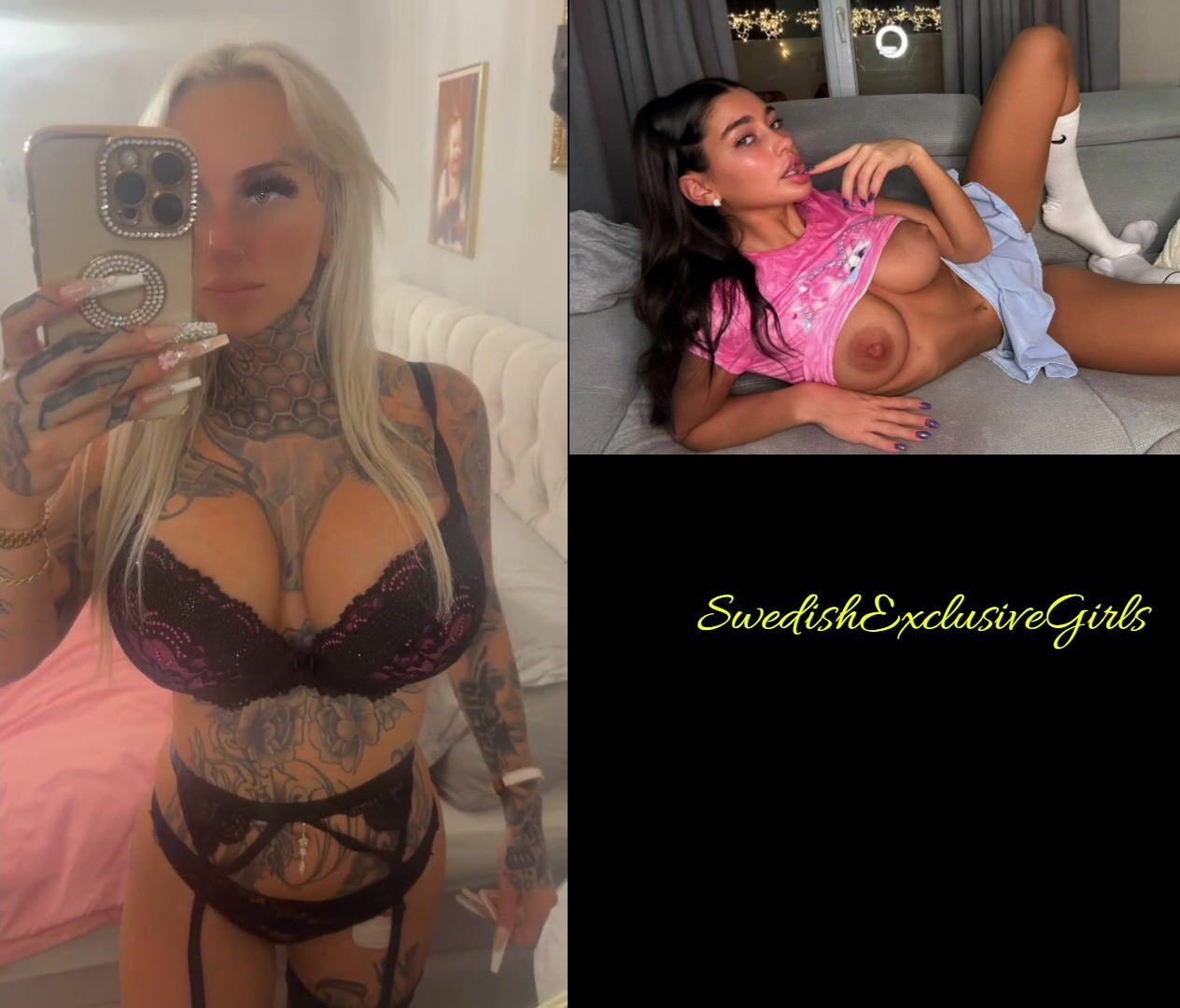 Swedish Tattooed Babe Paulina Alatalo Filming Her Sexy Body In Mirror