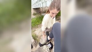 Eden Ivy - Deepthroating Big White Cock Outdoors