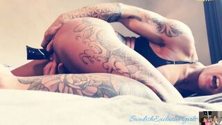 Swedish Muscular Tattooed Babe MissBiceps Masturbates Her Tight Pussy From Behind