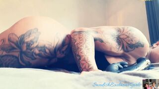 Swedish Muscular Tattooed Babe MissBiceps Masturbates Her Tight Pussy From Behind