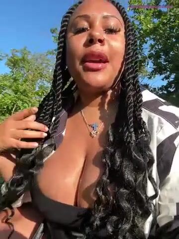 Swedish Ebony Babe HaileyDiana Playing With Her Big Tits & Pussy Outside