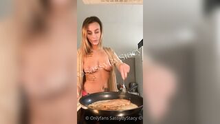 Danish Babe SassaStacy Cooking Food While Topless Part 2