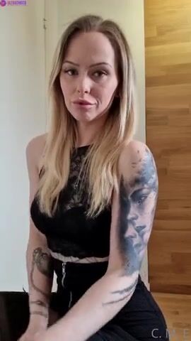 Norwegian Blonde Tattooed Babe Dildo Play While Giving Jerk Of Instructions