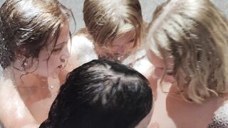 Danish Lesbian Foursome Kissing In Shower