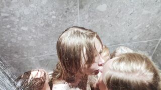 Danish Lesbian Foursome Kissing In Shower