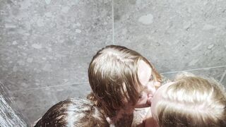 Danish Lesbian Foursome Kissing In Shower